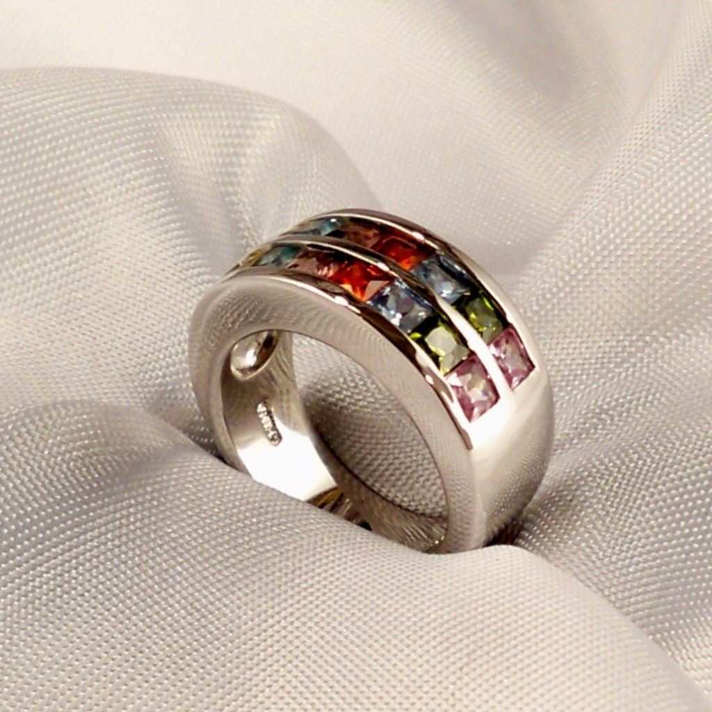 New Suzanne Somers Double Row Multi Color Cubic Zirconias Ring